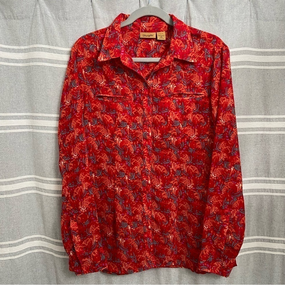 WRANGLER / Semi Sheer Print Long Sleeve Button Down Size L